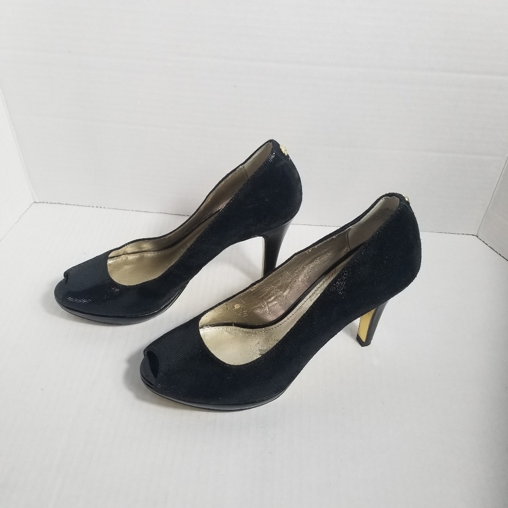 ANNE KLEIN IFLEX BLACK OPEN TOE HEELS SIZE 6.5